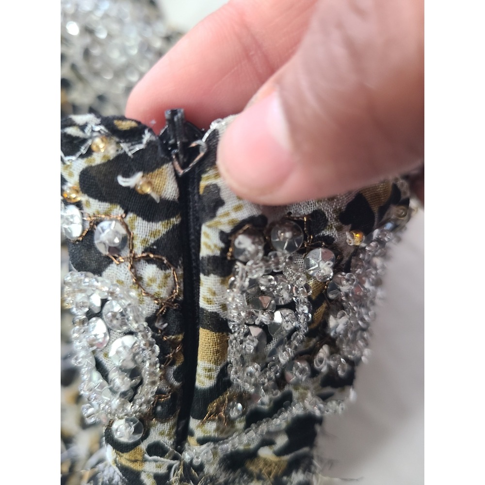 Dimri Leopard Print Midi Skirt Women L Brown Good Beaded Tiered Ruffle Y2K Glam - Picture 8 of 8
